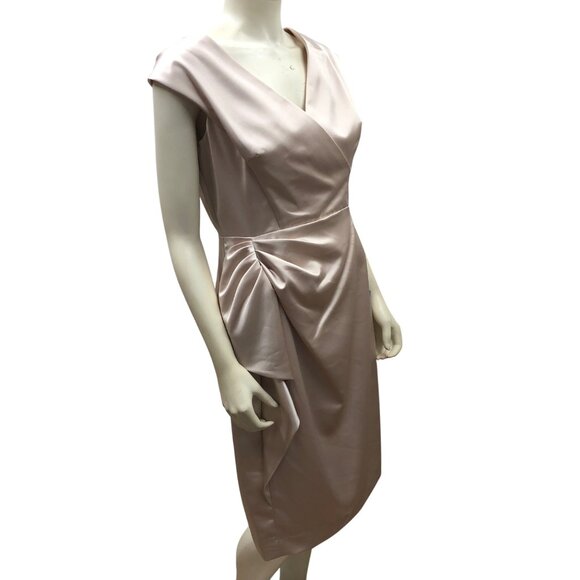 Maggy London Elegant Champagne‎ Sleeveless Draped Satin Sheath Dress 14 NWT - Picture 5 of 15